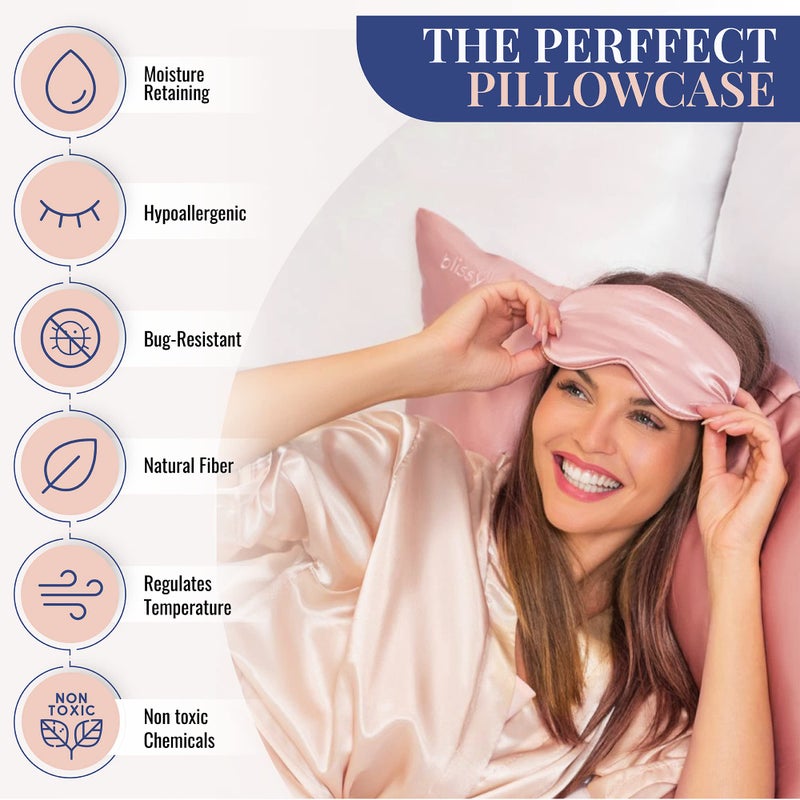 Blissy Silk Pillowcase - 100% Pure Mulberry Silk - 22 Momme 6A High-Grade Fibers - Silk Pillow Cover for Hair & Skin - Regular  Queen & King with Hidden Zipper (Queen  Pink) - Image 5