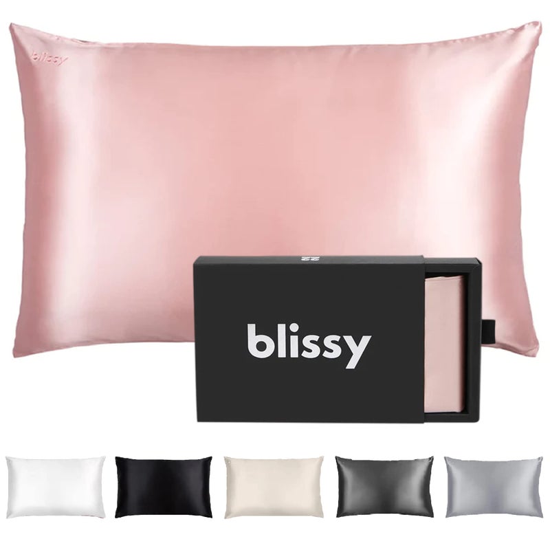Blissy Silk Pillowcase - 100% Pure Mulberry Silk - 22 Momme 6A High-Grade Fibers - Silk Pillow Cover for Hair & Skin - Regular  Queen & King with Hidden Zipper (Queen  Pink) - Image 1