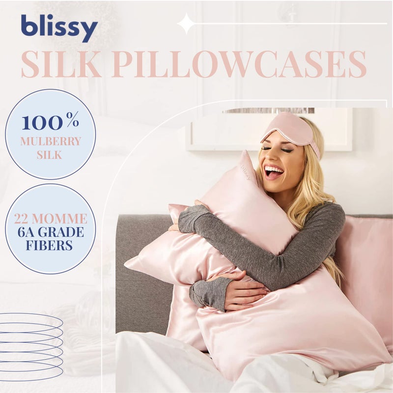 Blissy Silk Pillowcase - 100% Pure Mulberry Silk - 22 Momme 6A High-Grade Fibers - Silk Pillow Cover for Hair & Skin - Regular  Queen & King with Hidden Zipper (Queen  Pink) - Image 2