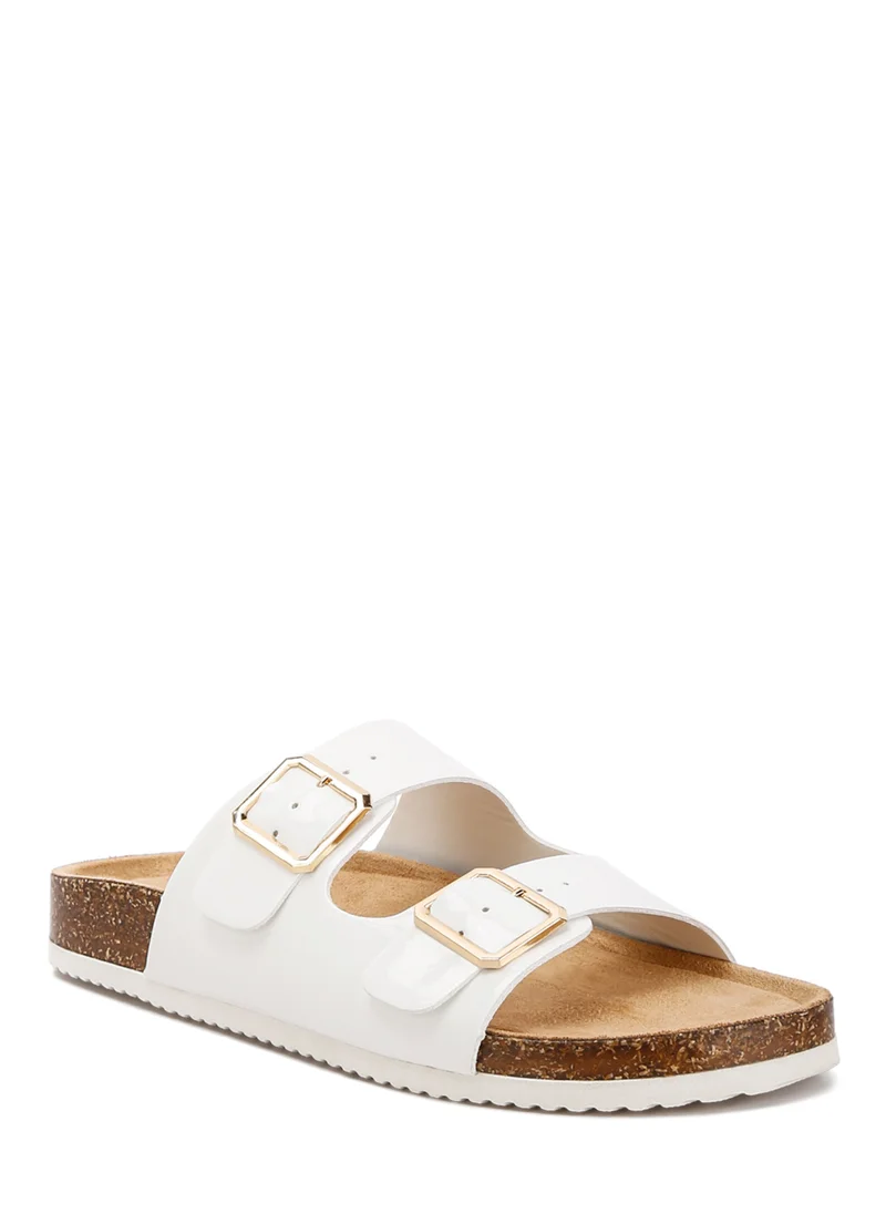 London Rag Dual Strap Buckle Flats in White