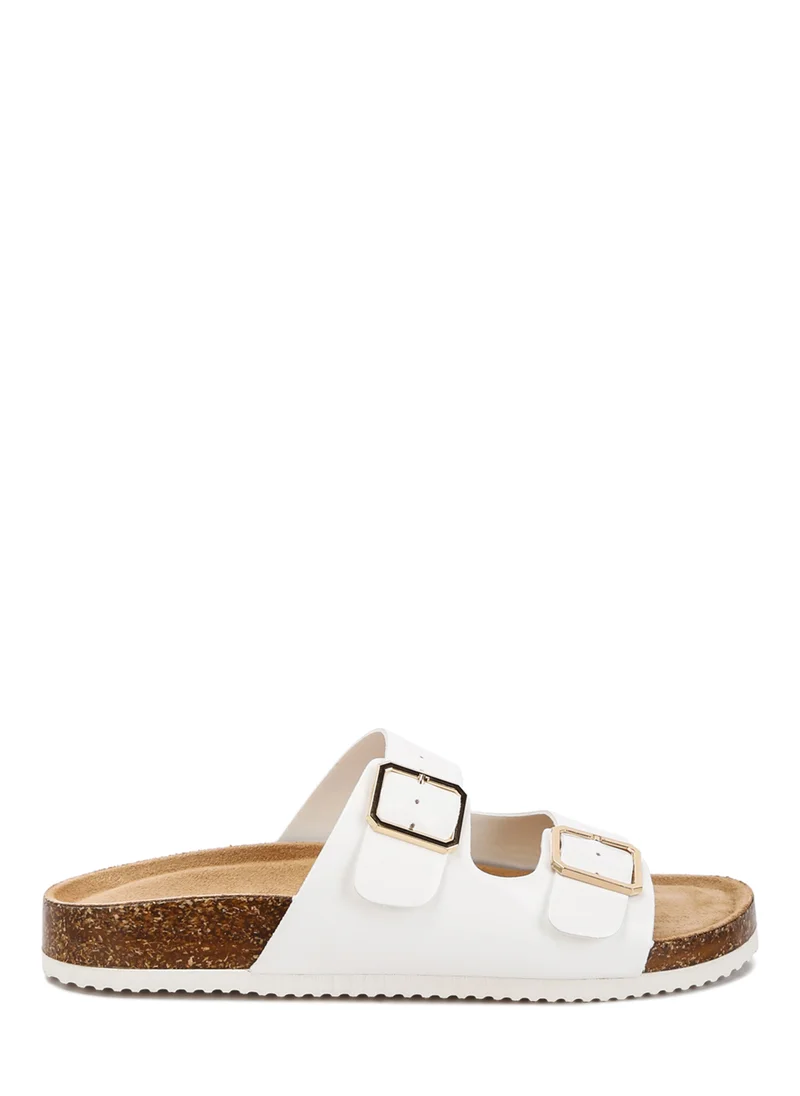 London Rag Dual Strap Buckle Flats in White