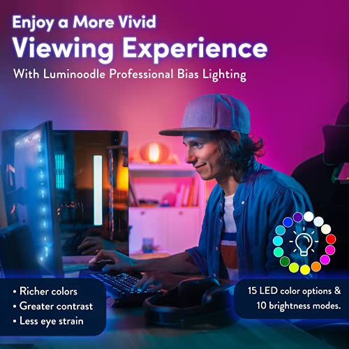 Power Practical LED Lights for TV in Living Room or Bedroom, Luminoodle Backlight, USB Powered Strips w/Remote for 15 Ambient Color Bias Lighting Options & 10 Brightness Modes, Size (30"-40" TV) - Image 2
