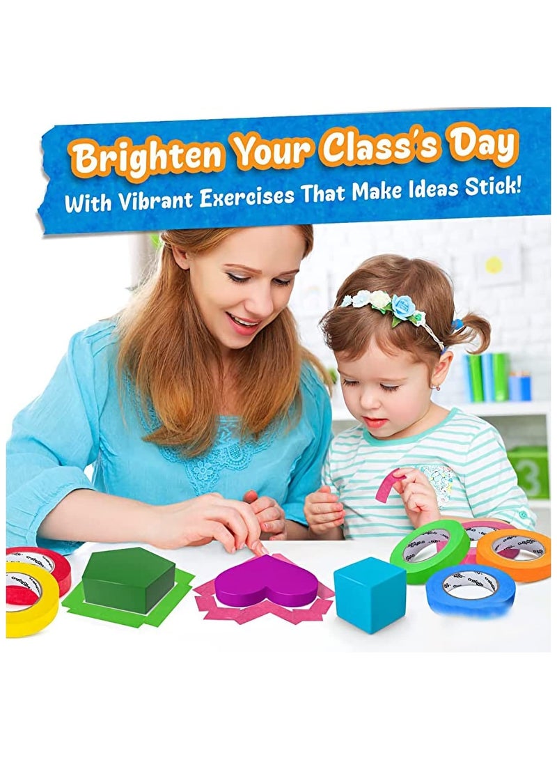 شريط اخفاء ملون ، شريط رسام  ، شريط فني ، ملصقات فنية يدوية الصنع وشريط قوس قزح ذاتي اللصق لترميز الألوان للأطفال والمعلمين والرسامين والفصول الدراسية ، وتعريف المختبر ، استخدم 6 بكرات - Image 4