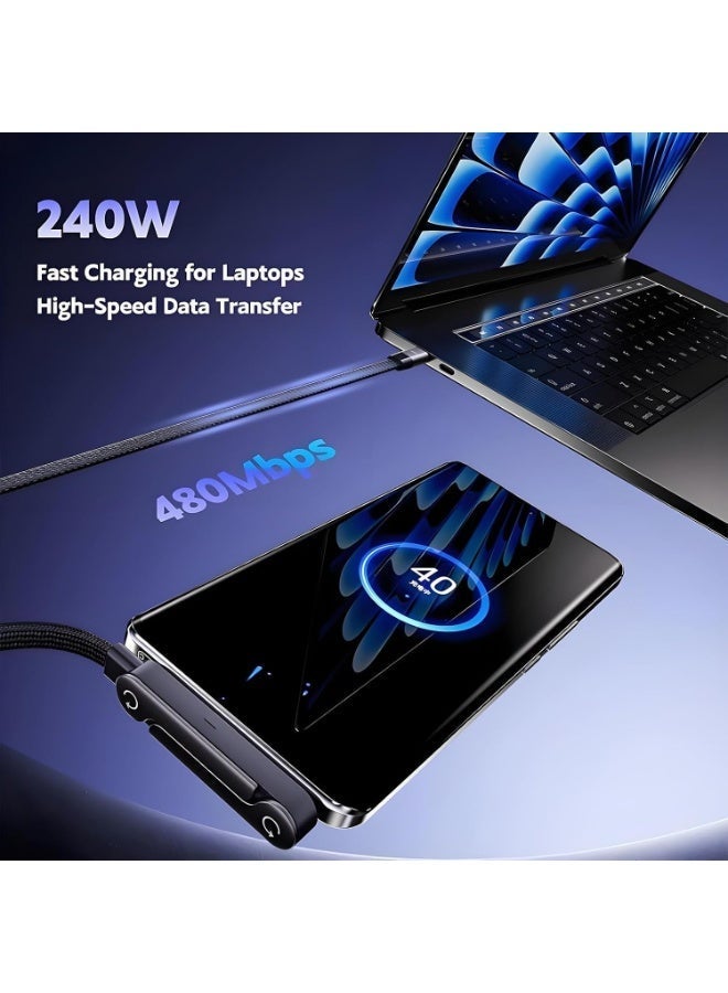 240W Type-C to Type-C Fast Charging Braided Data Cable with Foldable Phone Stand, 1.5m, 90° Angled Design - Image 5