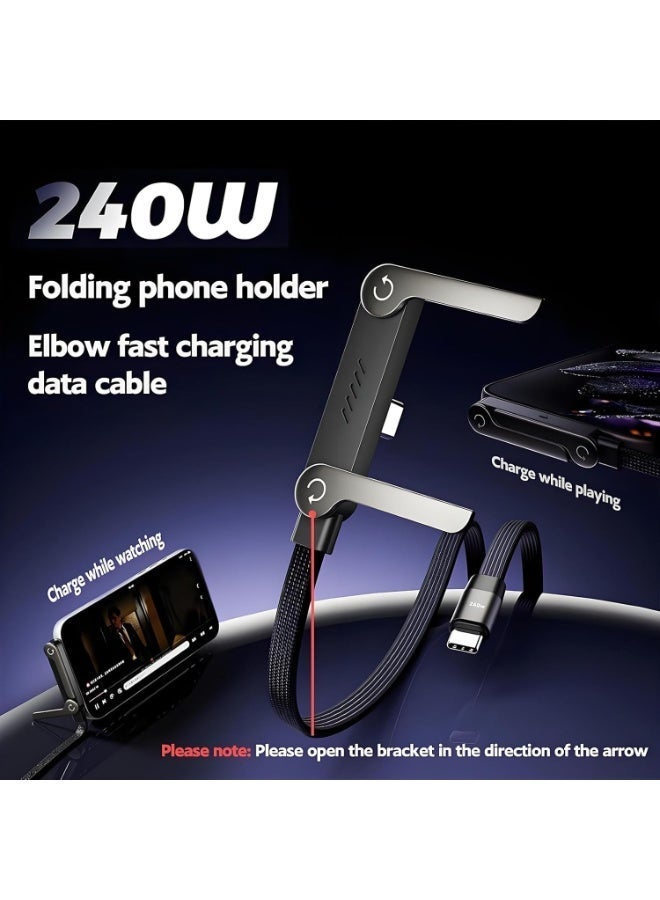 240W Type-C to Type-C Fast Charging Braided Data Cable with Foldable Phone Stand, 1.5m, 90° Angled Design - Image 3