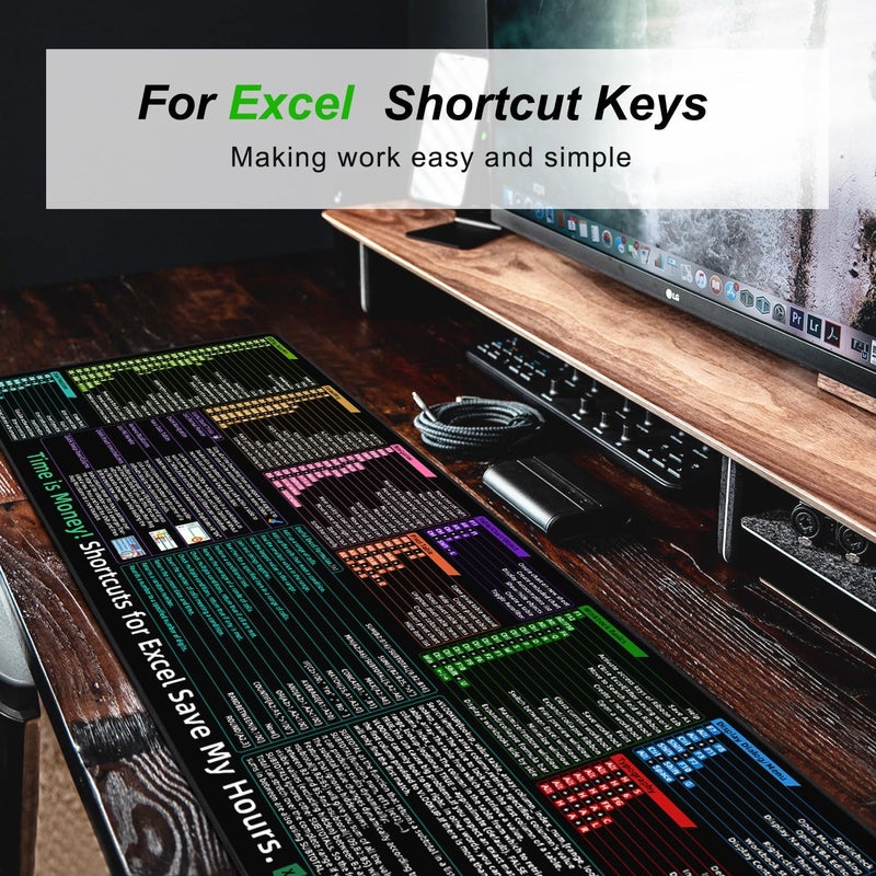 إكسوفيب وسادة اختصارات Excel، إصدار مطور، وسادة مكتب ممتدة، حواف مخيطة، قاعدة غير قابلة للانزلاق، حصائر لوحة مفاتيح، وسادات فأرة XL للمكتب، 900×300 مم 0271 - Image 4