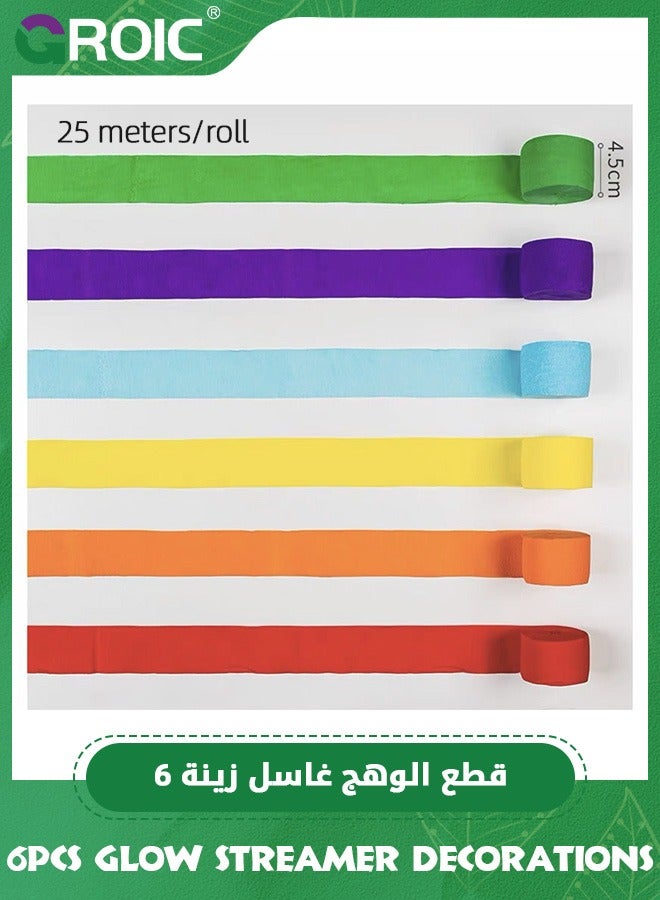 GROIC 6Pcs Glow Crepe Paper Streamers, UV Glow Party Neon Streamer Decorations, Glow Black Light Reactive Fluorescent Neon Paper Party Streamers Wedding Birthday Blacklight Party Supplies(Each 25m) - Image 2