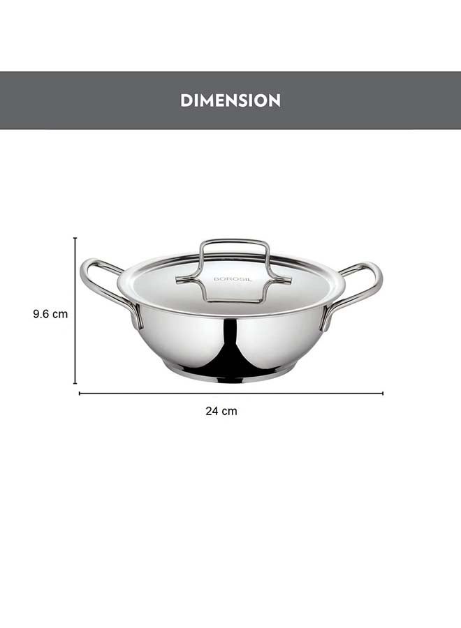 BOROSIL Stainless Steel Deep Kadhai With Lid, Impact Bonded Tri-Ply Bottom, 3.3L, Silver - Image 3