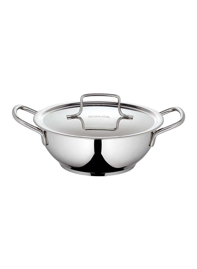 BOROSIL Stainless Steel Deep Kadhai With Lid, Impact Bonded Tri-Ply Bottom, 3.3L, Silver - Image 1