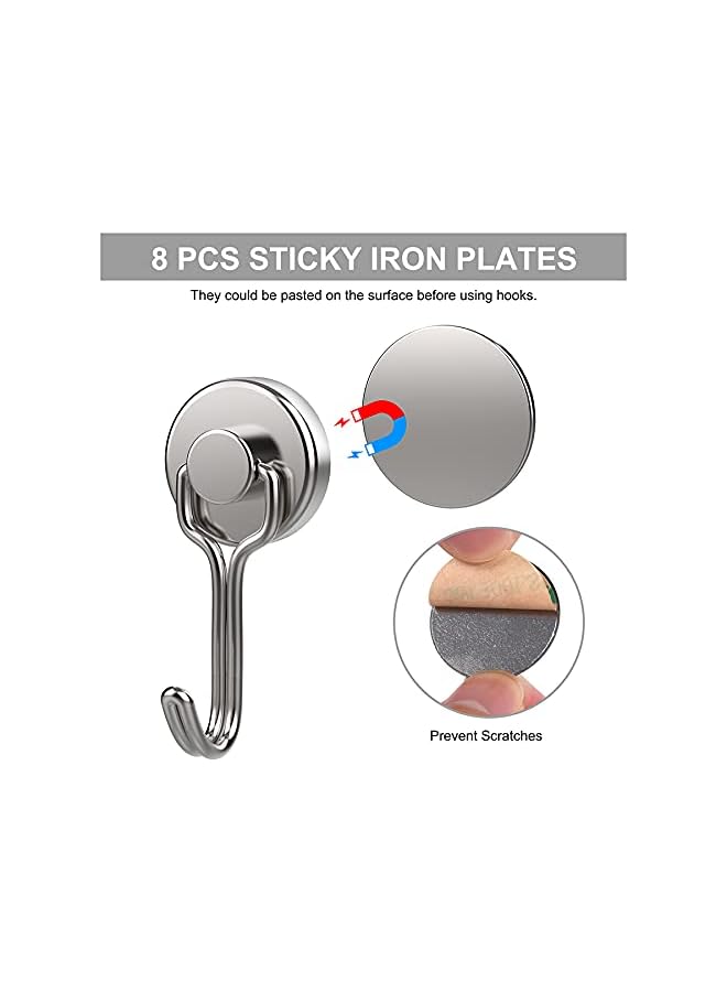 PROMASS Swivel Magnetic Hook 8 Pack, Heavy Duty Magnet Hook with Scratch-Resistant Base for Refrigerator, Wall, Door, Bathroom, Kitchen & Magnetic, Wall Hanger Hooks for Coat, Towel, Key, Kitchenware, Silvers  - Image 2