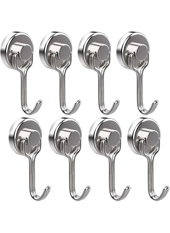 PROMASS Swivel Magnetic Hook 8 Pack, Heavy Duty Magnet Hook with Scratch-Resistant Base for Refrigerator, Wall, Door, Bathroom, Kitchen & Magnetic, Wall Hanger Hooks for Coat, Towel, Key, Kitchenware, Silvers  - Image 1