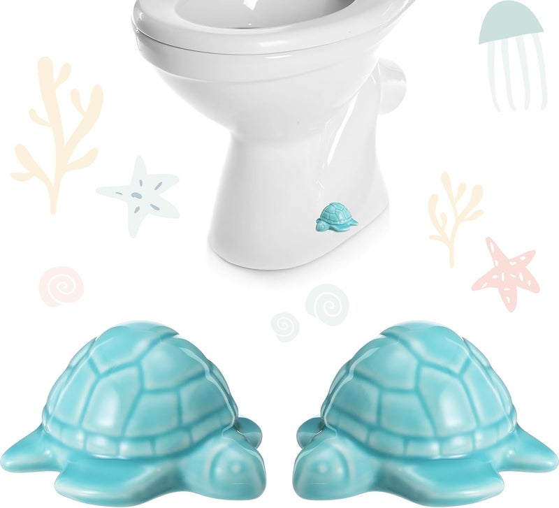 FillTouch 2 Pcs Toilet Bolt Caps, Ceramic Toilet Bolt Covers Decorative Cute Animals Home Bathroom Decor for Easy installation Avoid Rusting(Teal Blue,Turtle) - Image 1