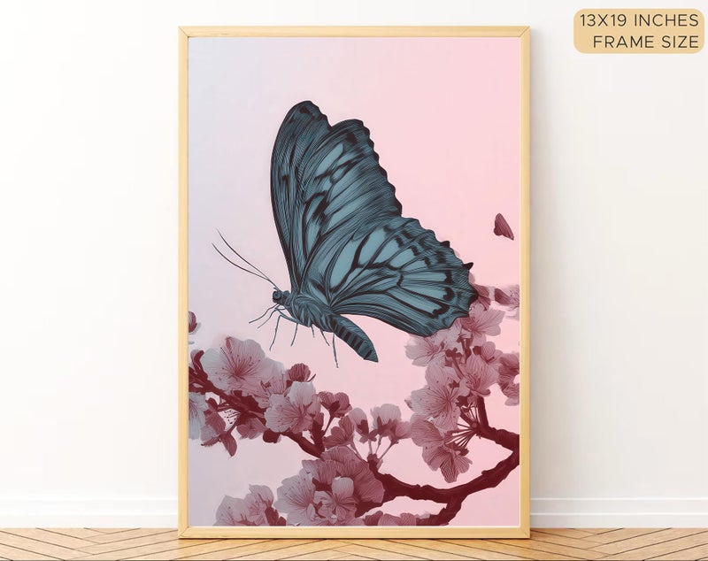 Gamya Framed Japan Samurai Theme Wall Painting Posters For Office, Living Room, Bedroom Wall Decor - Japanese Japandi Samurai Aesthetic Room Decor (Butterfly, 13x19 Inches, Framed) - Image 2