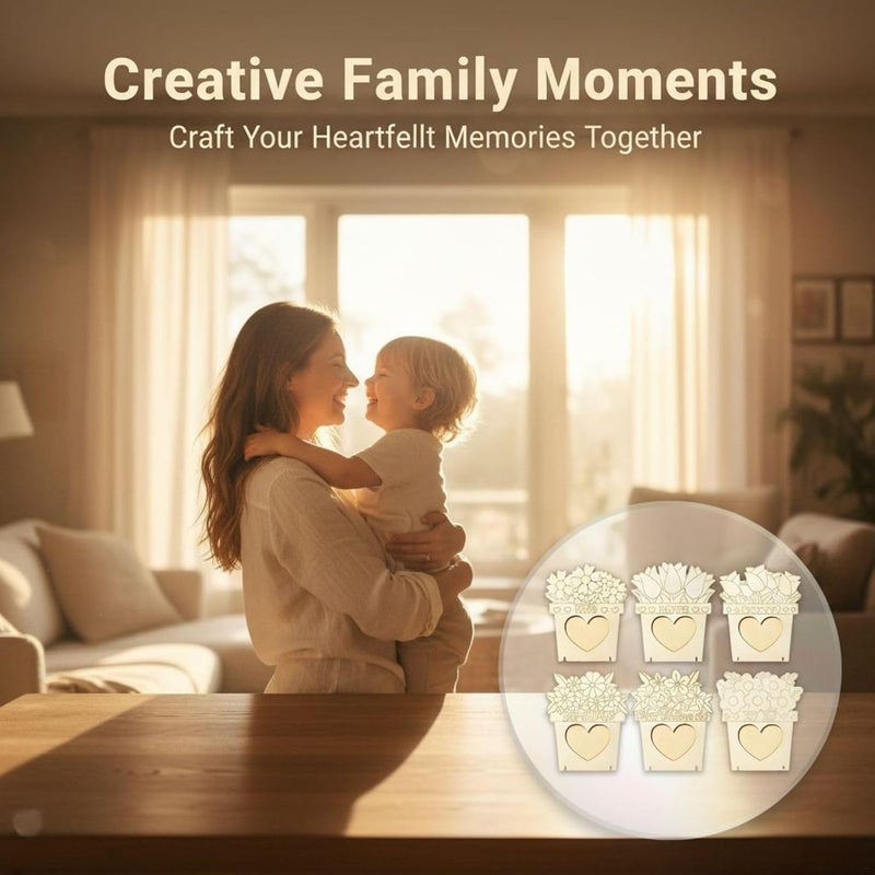 6 Pcs Wooden Photo Frame Kit, DIY Unfinished, Heart Shaped Cutout, Flower Pot Design for Painting, Valentine's, Mother's Day, Home Decor - Image 4