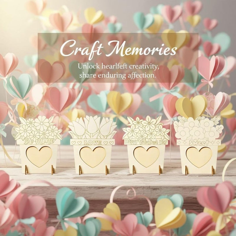 6 Pcs Wooden Photo Frame Kit, DIY Unfinished, Heart Shaped Cutout, Flower Pot Design for Painting, Valentine's, Mother's Day, Home Decor - Image 2