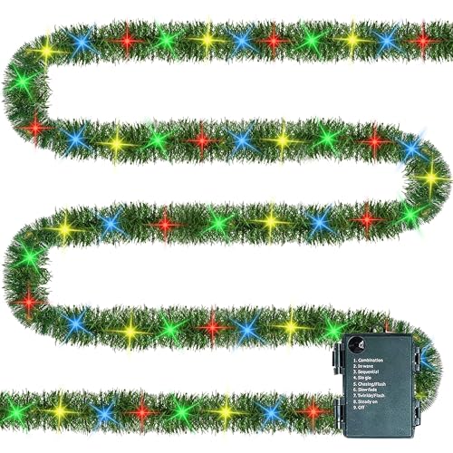 TW SHINE 30 FT PreLit Christmas Garland Decorations 100 LED Lighted Artificial Pine Garlands with 8 Modes Green Garland for Indoor Outdoor Door Home Stairs Holiday Decor MultiColored - Image 1