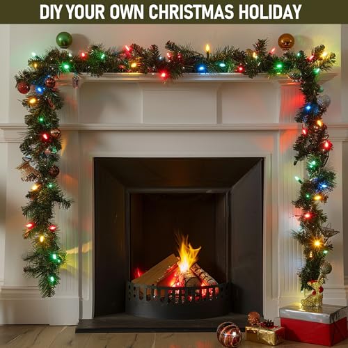 TW SHINE 30 FT PreLit Christmas Garland Decorations 100 LED Lighted Artificial Pine Garlands with 8 Modes Green Garland for Indoor Outdoor Door Home Stairs Holiday Decor MultiColored - Image 3