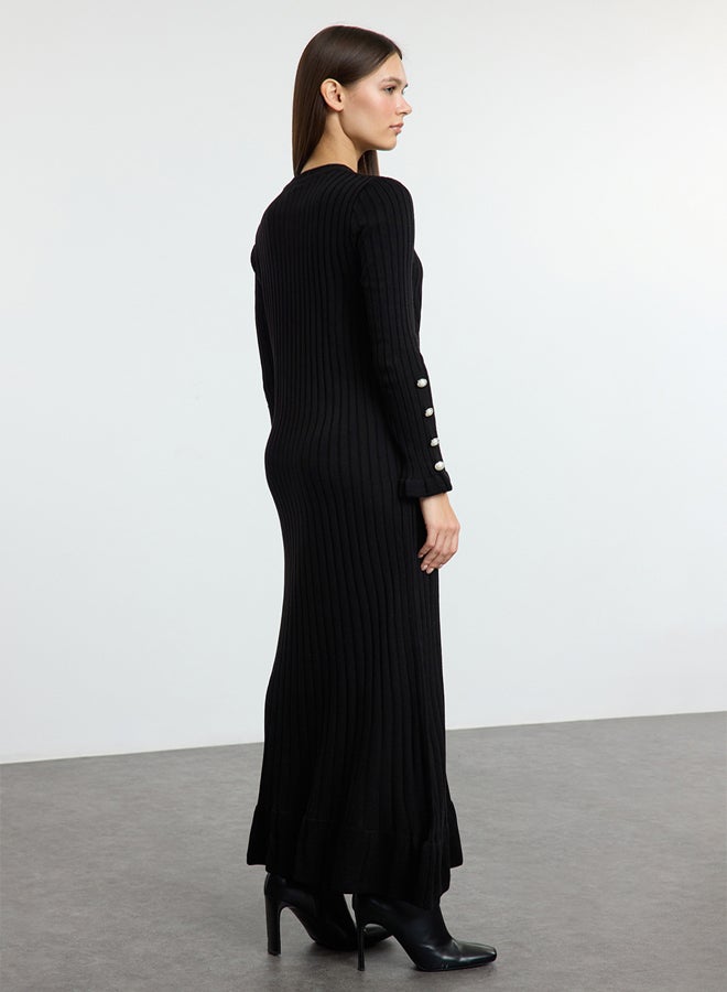 trendyol Black Frilled Rib Knit Dress TCTAW25EB00016  - Image 5