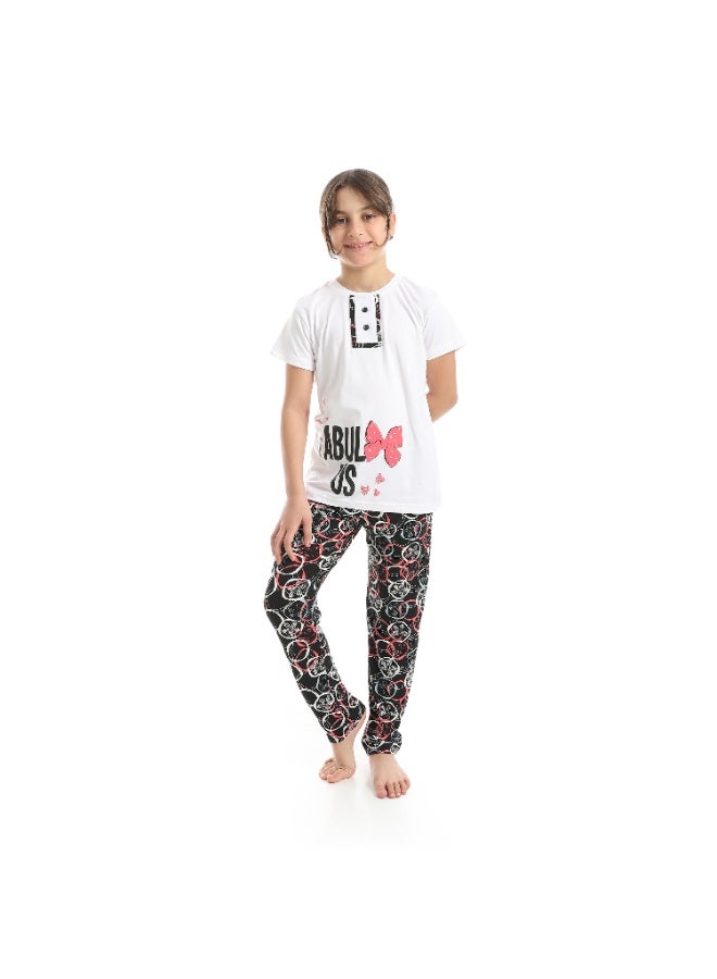 سيزار بيجامة بناتي صيفي مزودة بطباعت علي الصدر - Image 1