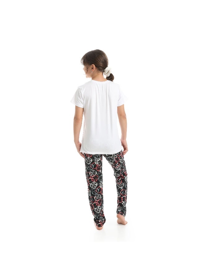 سيزار بيجامة بناتي صيفي مزودة بطباعت علي الصدر - Image 4