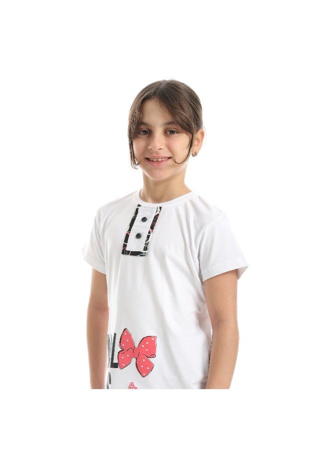 سيزار بيجامة بناتي صيفي مزودة بطباعت علي الصدر - Image 5