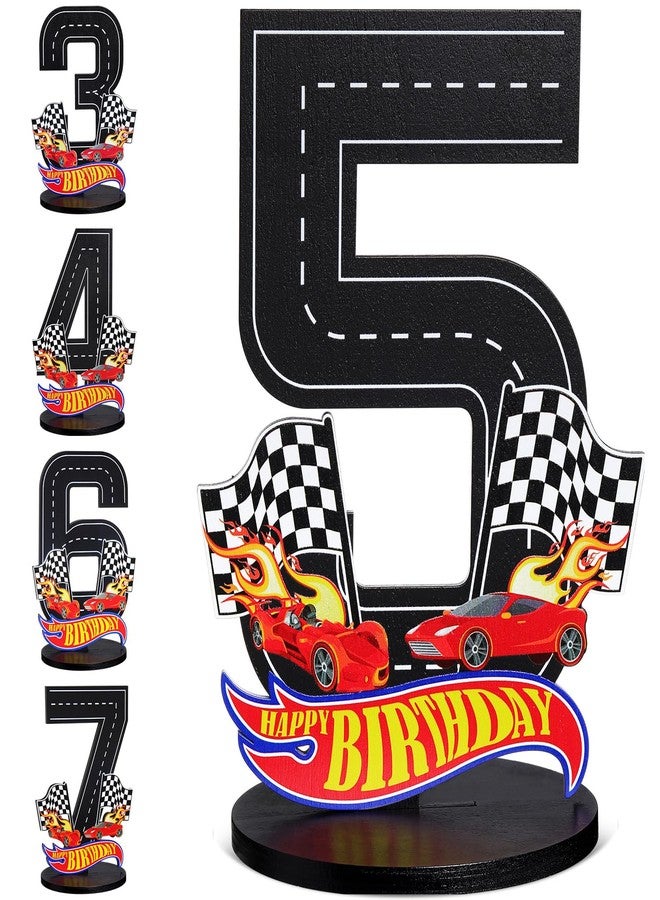 MiniInflat Race Car 5th Birthday Number Sign Centerpiece Race Car Theme 5th Birthday Party Supplies Wooden Table Decoration Photo Props for Boys Five Years Old - Image 1