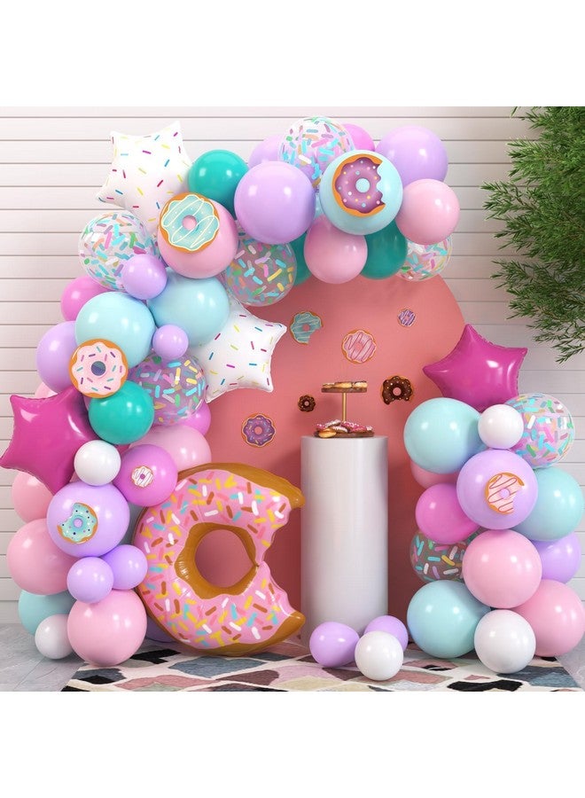 Levfla 100 PCS Donut Balloons Garland Pastel Decoration Kits Sprinkles Confetti Doughnut Backdrop Cutouts Kids Birthday Party Balloons Arch Photo Props Favor Ideas Supplies - Image 1