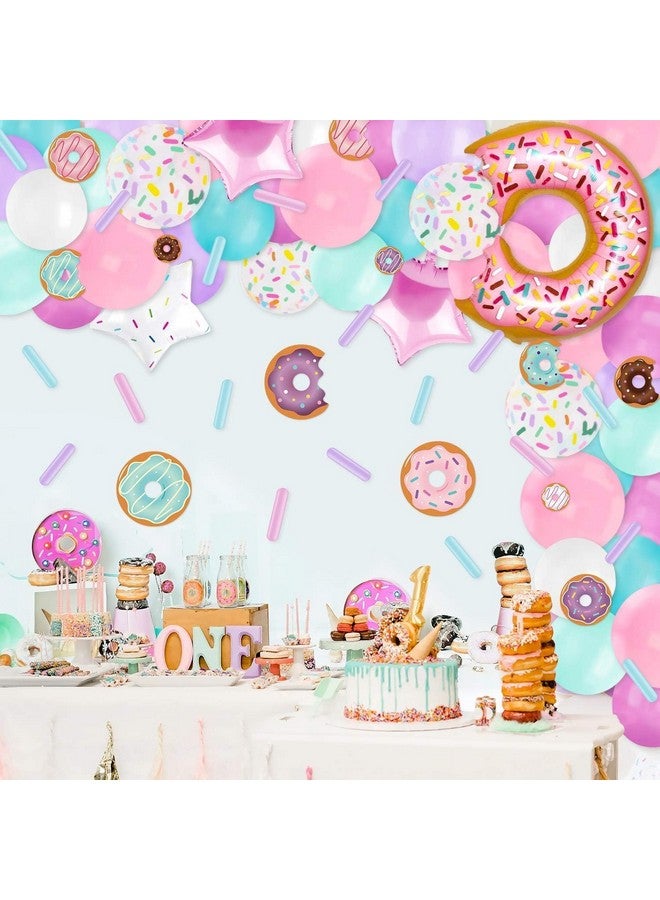Levfla 100 PCS Donut Balloons Garland Pastel Decoration Kits Sprinkles Confetti Doughnut Backdrop Cutouts Kids Birthday Party Balloons Arch Photo Props Favor Ideas Supplies - Image 2
