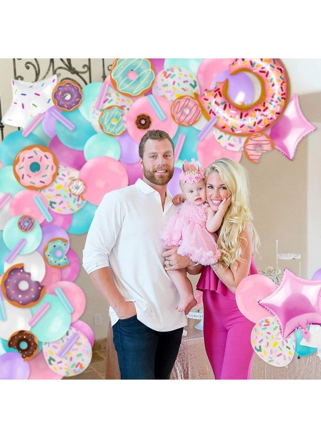 Levfla 100 PCS Donut Balloons Garland Pastel Decoration Kits Sprinkles Confetti Doughnut Backdrop Cutouts Kids Birthday Party Balloons Arch Photo Props Favor Ideas Supplies - Image 5
