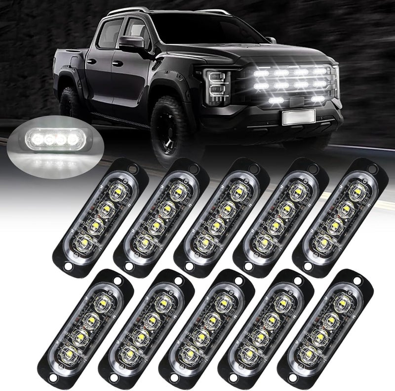 10 قطع من أضواء العلامات الجانبية، 12V 4 LED أضواء العلامات الجانبية للسيارة، الدراجة النارية، SUV، الشاحنة، الرافعة الشوكية، المركبة الوعرة، المركبات الهندسية، القوارب (أبيض) - Image 1