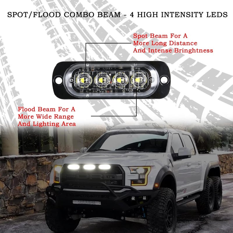 10 قطع من أضواء العلامات الجانبية، 12V 4 LED أضواء العلامات الجانبية للسيارة، الدراجة النارية، SUV، الشاحنة، الرافعة الشوكية، المركبة الوعرة، المركبات الهندسية، القوارب (أبيض) - Image 2