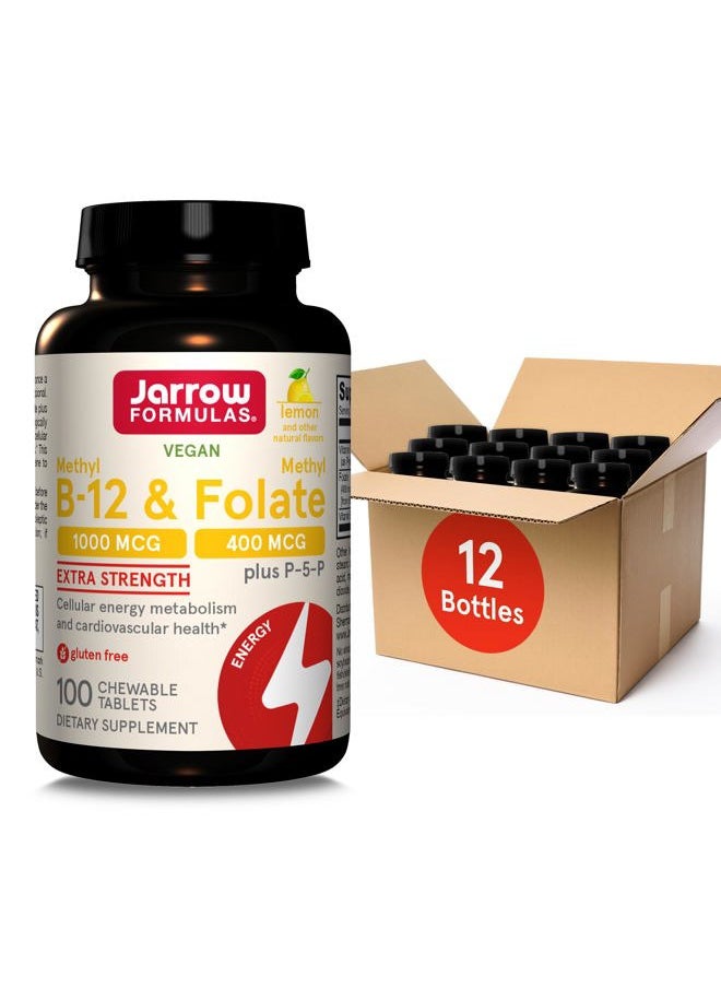 jarrow formulas Methyl B-12 1000MCG & Methyl Folate 400MCG,Extra Strength,Cellular Energy Metabolism & Cardiovascular Health Formula(1) With P-5-P,100Chewable Tabs,Up to a 100 Day Suppl,12Packs  - Image 1