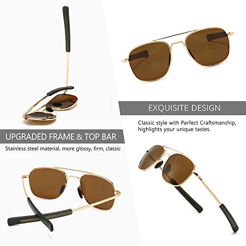 SUNGAIT Men's Military Style Polarized Pilot Aviator Sunglasses - Bayonet Temples (Gold Frame/Brown Lens, 55) SGT285 JKC - Image 4