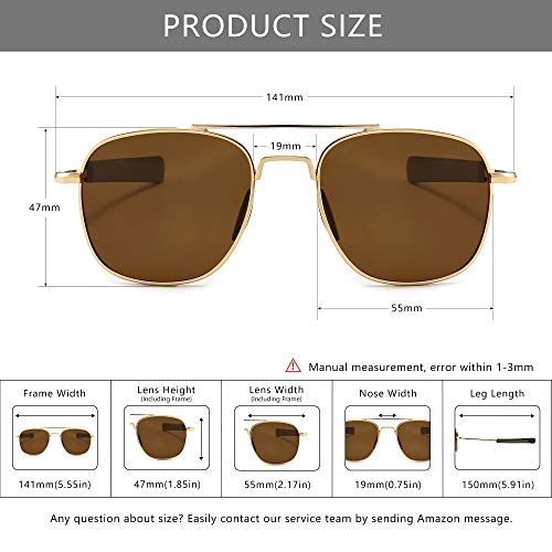 SUNGAIT Men's Military Style Polarized Pilot Aviator Sunglasses - Bayonet Temples (Gold Frame/Brown Lens, 55) SGT285 JKC - Image 5