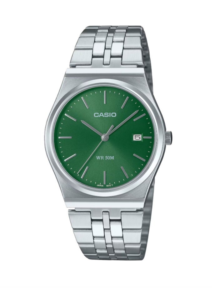 Men Retro Analogue Quartz Watch with Stainless Steel Strap MTP-B145D-3AVEF