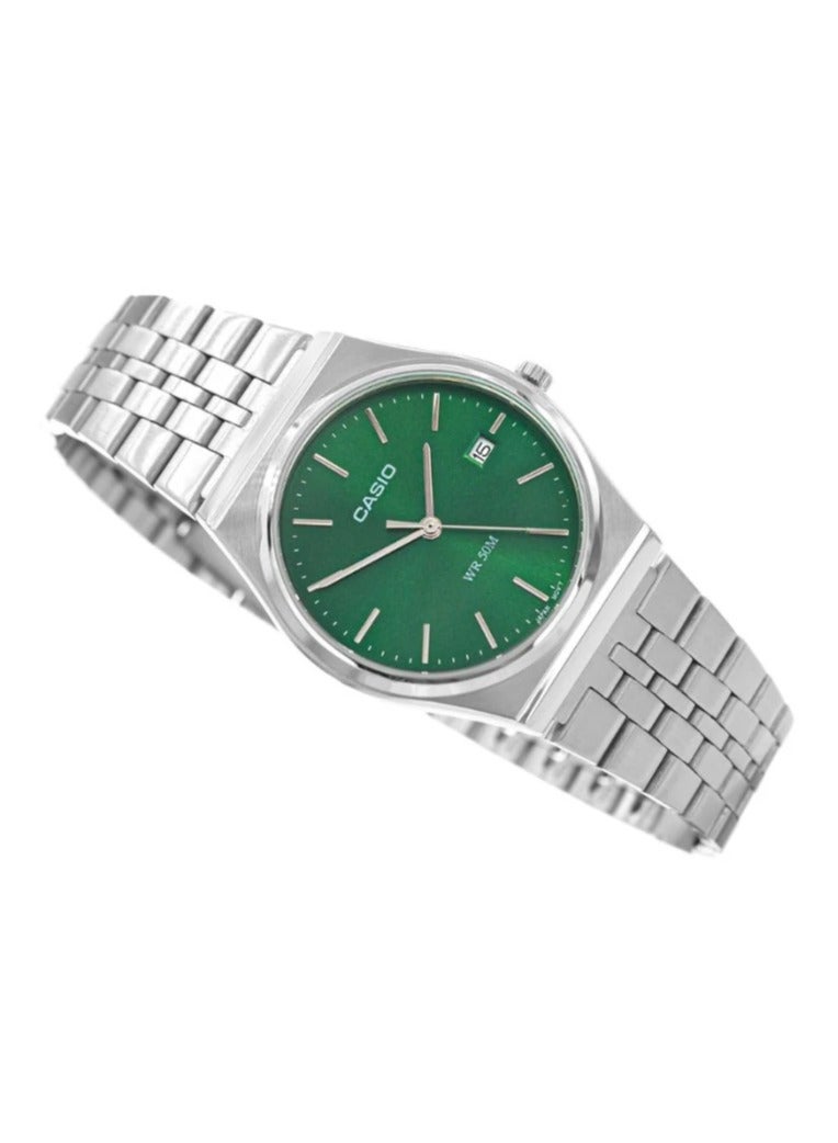 Men Retro Analogue Quartz Watch with Stainless Steel Strap MTP-B145D-3AVEF