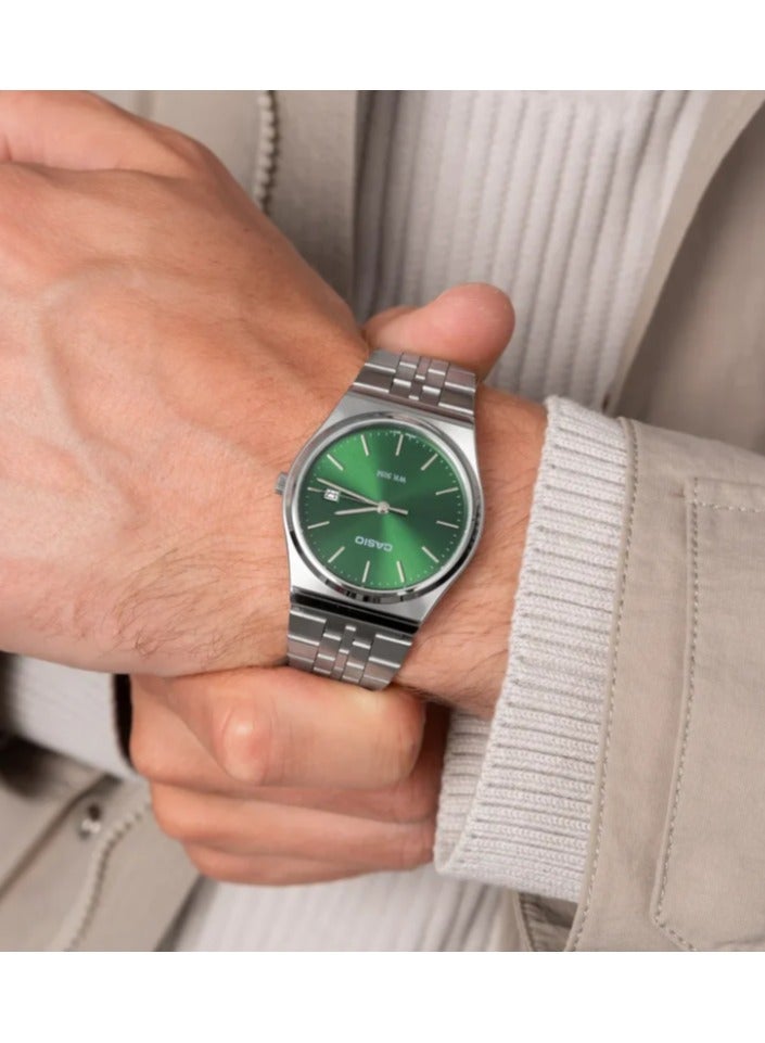 Men Retro Analogue Quartz Watch with Stainless Steel Strap MTP-B145D-3AVEF