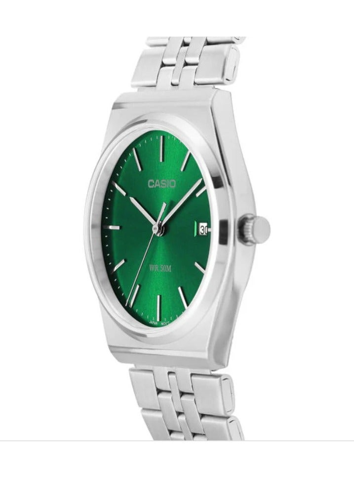 Men Retro Analogue Quartz Watch with Stainless Steel Strap MTP-B145D-3AVEF