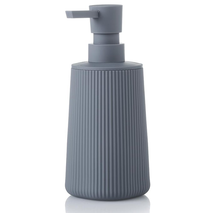 SMALL SOAP DISPENSER FOR BATHROOM AND KITCHEN MODERN FARMHOUSE STRIPED STYLE PLASTIC HAND SOAP DISH SOAP DISPENSER WITH PUMP MATTE GRAY