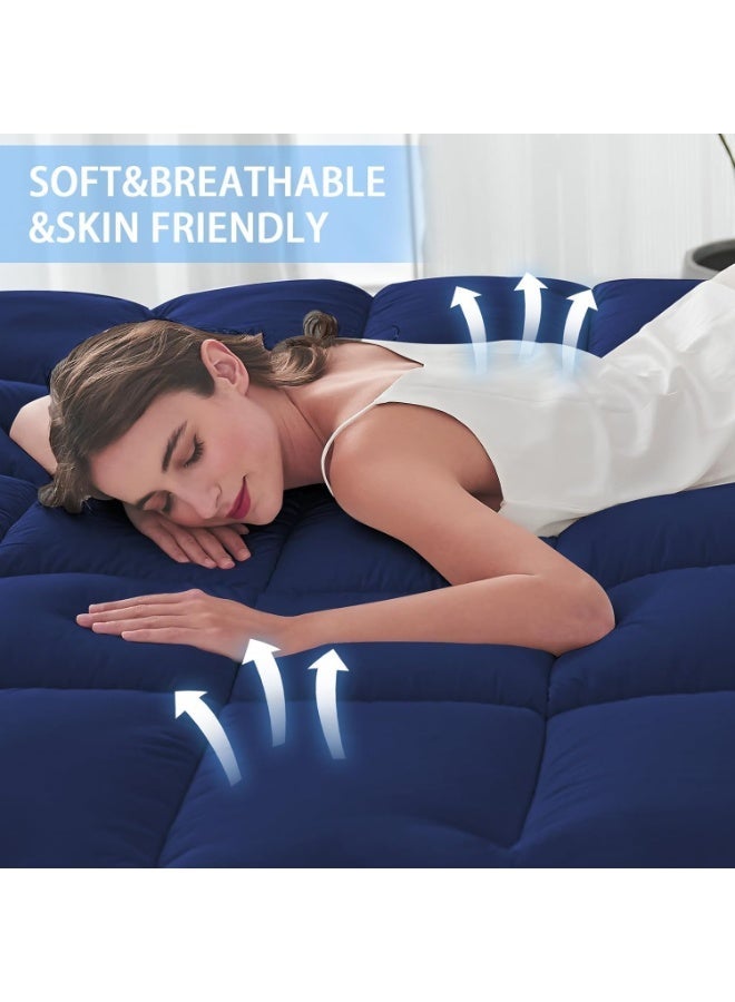 غطاء مرتبة فاخر مزدوج 600 GSM 120 x 200+6 سم – وسادة سرير فائقة النعومة والهواء مع أحزمة مطاطية، سُمك إضافي وراحة فندقية تنفسية | شعور منزلي دافئ، كحلي - Image 2