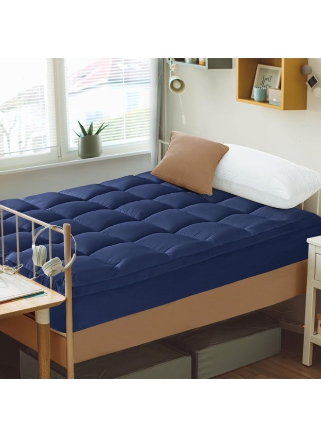 غطاء مرتبة فاخر مزدوج 600 GSM 120 x 200+6 سم – وسادة سرير فائقة النعومة والهواء مع أحزمة مطاطية، سُمك إضافي وراحة فندقية تنفسية | شعور منزلي دافئ، كحلي - Image 1