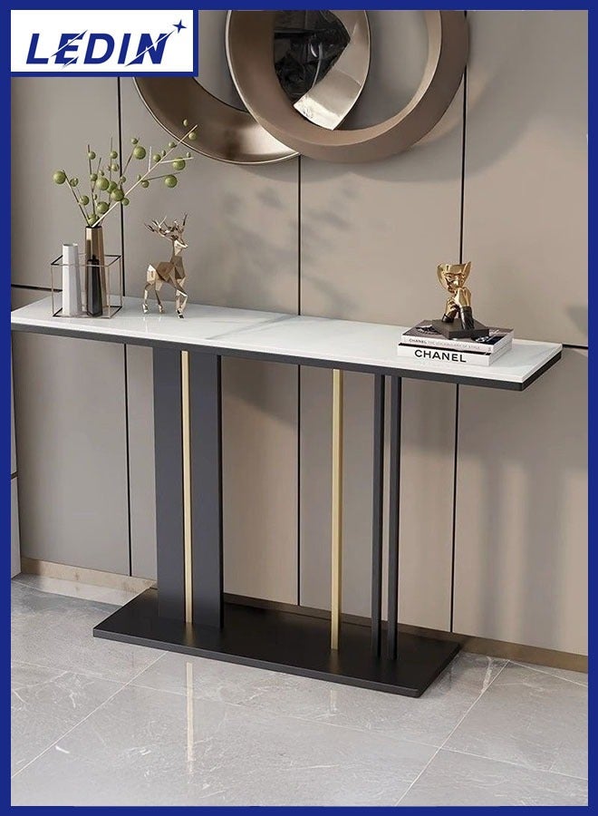 LEDIN Contemporary Style Console Table with Stone Top and Pedestal Base for Hall Marble Slate Narrow Table Against the Wall Porch Cabinet Entry Door Living Room 80x30x80 cm - Image 1