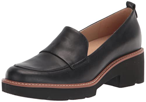 Naturalizer Womens Darry Slip On Lightweight Lug Sole Heeled Loafer ,Black Leather,9.5W - Image 1