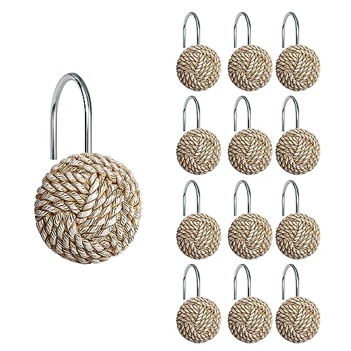 Sunlit Boho Knots Shower Curtain Hooks, Home Decorative Shower Curtain Rings for Bathroom, Seaside Nautical Shower Curtain Hangers Bathroom Accessories, Set of 12 - Image 1
