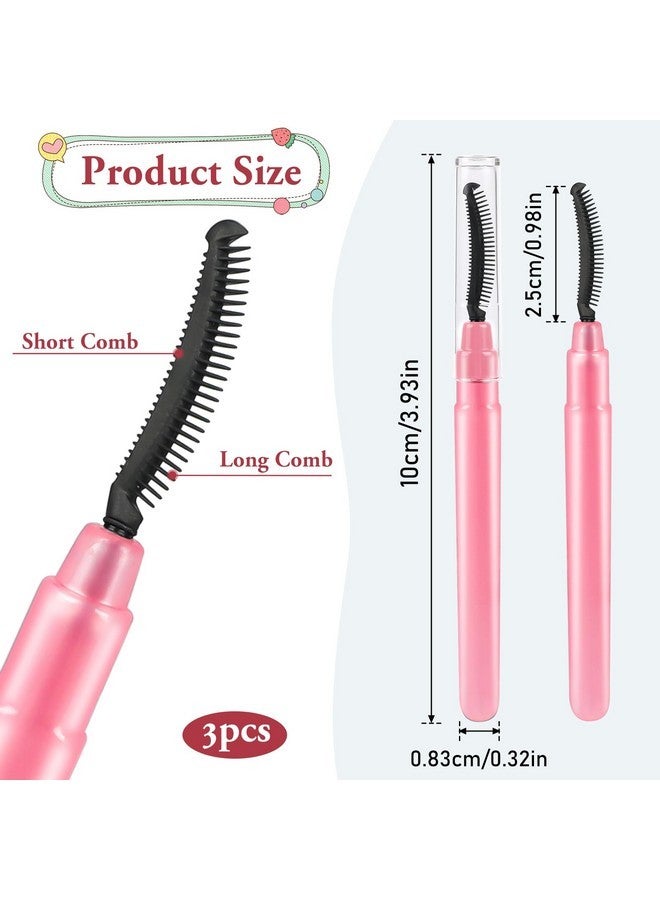 Sliverdew 3 Pcs Silicone Lash Brush Eyelashes Definer With Dust Lid Eyelash Comb Mascara Eyelash Separator Eyebrow Brush Lash Separating Comb Brow Grooming Brush (Pink) - Image 4