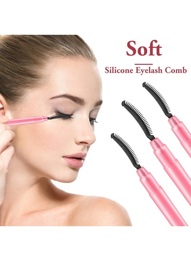 Sliverdew 3 Pcs Silicone Lash Brush Eyelashes Definer With Dust Lid Eyelash Comb Mascara Eyelash Separator Eyebrow Brush Lash Separating Comb Brow Grooming Brush (Pink) - Image 5
