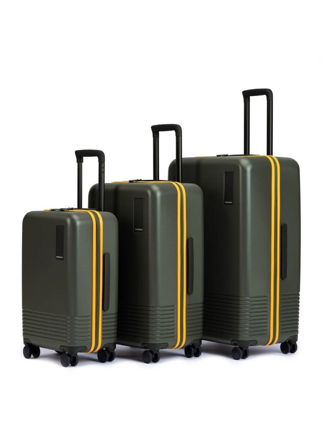 Mokobara MOKOBARA Iconic Range The Set of 3 Polycarbonate Hard Shell Luggage 79Cms Cabin, Small Medium & Large Size German Makrolon Green, 8 Spinner Wheels Suitcase Trolley, Hinomoto Wheels (Forest Sunray)  - Image 1