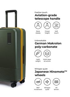 Mokobara MOKOBARA Iconic Range The Set of 3 Polycarbonate Hard Shell Luggage 79Cms Cabin, Small Medium & Large Size German Makrolon Green, 8 Spinner Wheels Suitcase Trolley, Hinomoto Wheels (Forest Sunray)  - Image 4