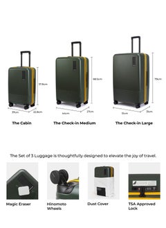 Mokobara MOKOBARA Iconic Range The Set of 3 Polycarbonate Hard Shell Luggage 79Cms Cabin, Small Medium & Large Size German Makrolon Green, 8 Spinner Wheels Suitcase Trolley, Hinomoto Wheels (Forest Sunray)  - Image 5