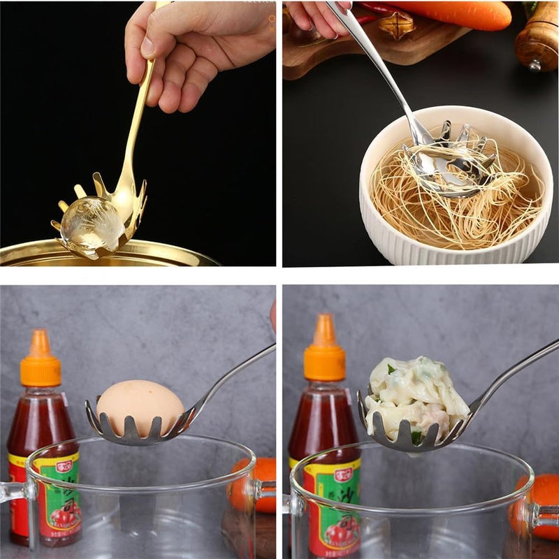 shenghang Spaghetti Server Pasta Fork Noodle Serving Spoon Drains Serves Set 98inch Stainless Steel Comfortable Grip Design Spaghetti Server for Kitchen  - Image 3